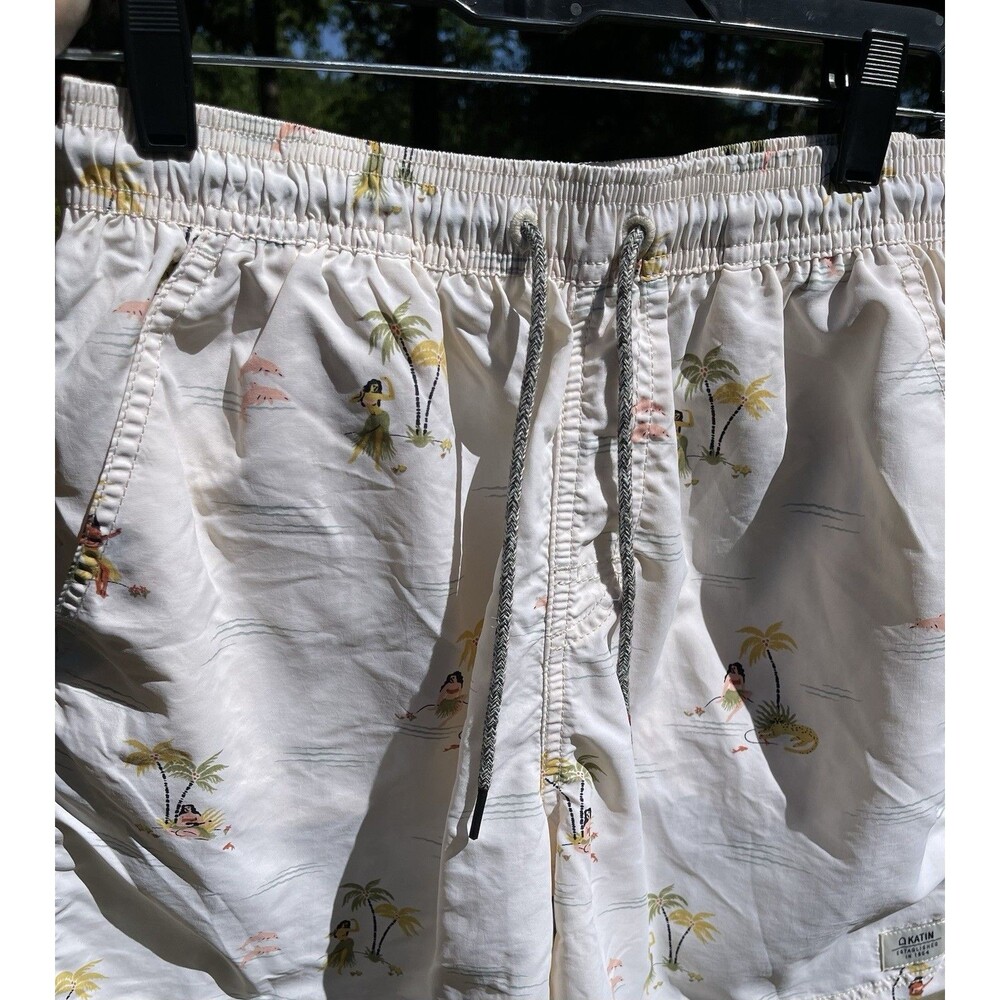 Katin Lazy Days Volley Swim Trunks Hawaiian Hula Girls Inside Pocket Mens Medium